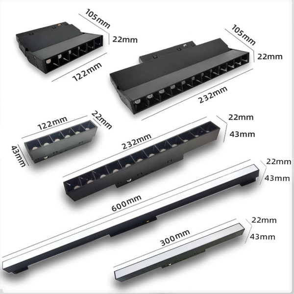 Integreret LED 48V magnetisk skinnespot, ingen hovedbelysningsgitterbelysning, synlig og skjult installation uden kant (48V 6W magnetisk foldbar