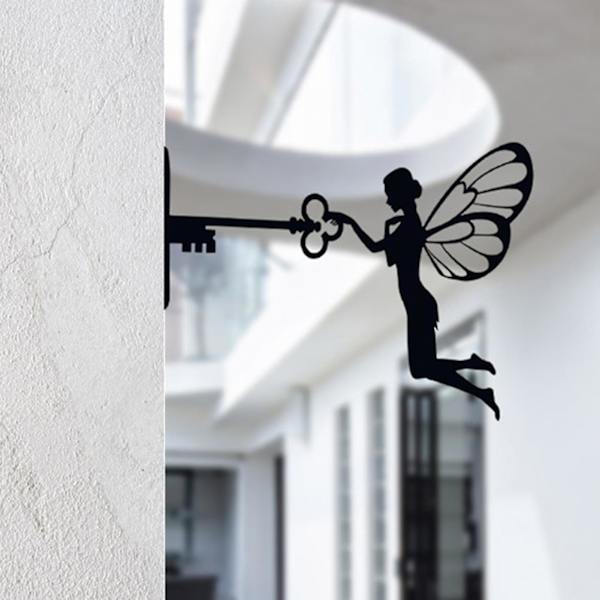 Fairy Silhouette Staty Svart Järnkonst Dekorativ Metallhantverk Utomhus Trädgren Elf Silhouette Ornament För Patio
