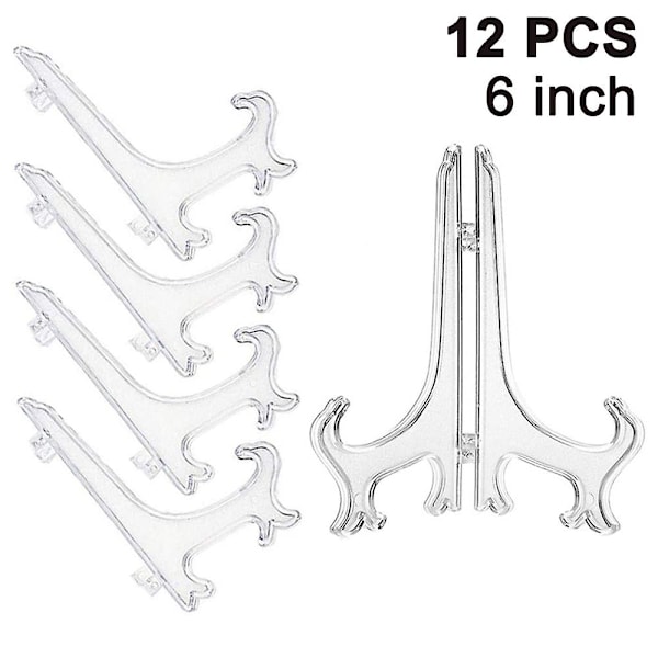 Piao 12 stk. staffelier af plast, tallerkenstativer, foldbare tallerkener, udstillingsstativer til præsentation af samleplader, skålholdere, bøger, P Transparent 6 inch