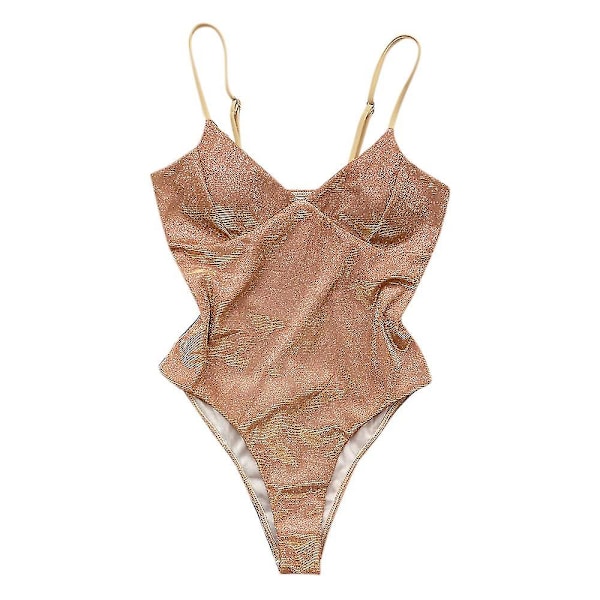 Glitterende Monokini Badedrakt for Kvinner med Push-Up Effekt, Endelt Badetøy Gold S