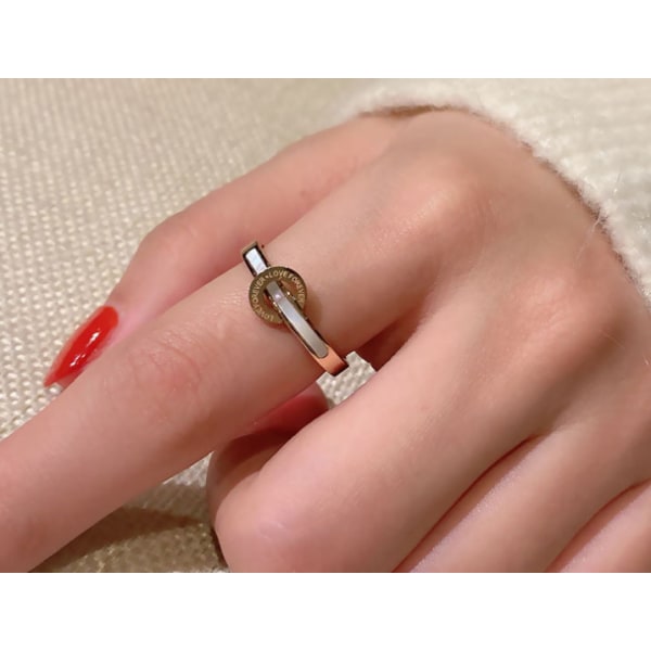 Enkel ins titanstål öppen ring, roséguld zirkon rostfritt stål parring, smycken (hjorthornsring, US storlek 8),