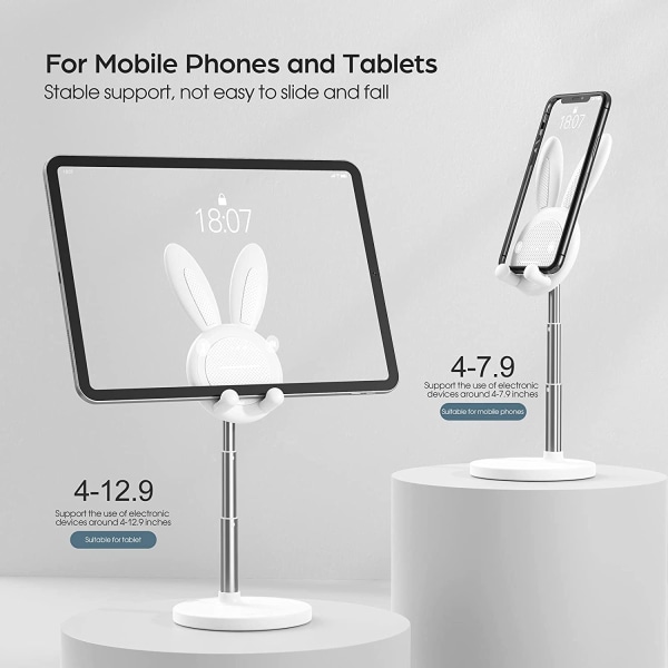 Cute Rabbit Phone Stand, Height Adjustable Phone Holder for Desktop Computer, Thick Phone Stand Compatible with iPhone,