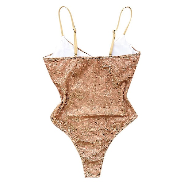 Glitterende Monokini Badedrakt for Kvinner med Push-Up Effekt, Endelt Badetøy Gold L