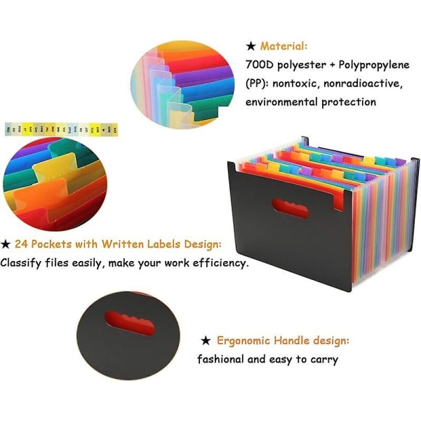 A4 Dragspel resväska sorterare, 24 fack pärm, expanderbar dokumenthållare