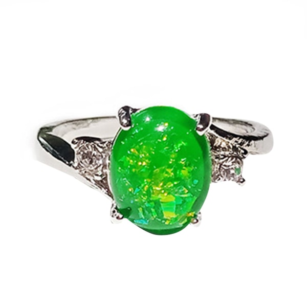 Ring Lustre Faux Opal Rhinestone Inlagt Kobber Stilig Kvinne Ring For Bryllup Green Us9