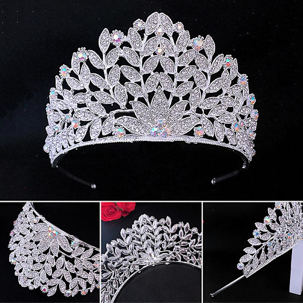 Europæisk og Amerikansk Barok Brudkrone Fascinator Rhinestone Hårpynt Prinsessekrone Silver