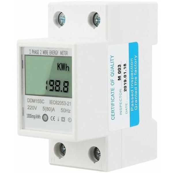 LCD Digital Display Enfaset Energimåler 5-80A 220V 50Hz KWh Energiforbrugsmåler DDM15SC