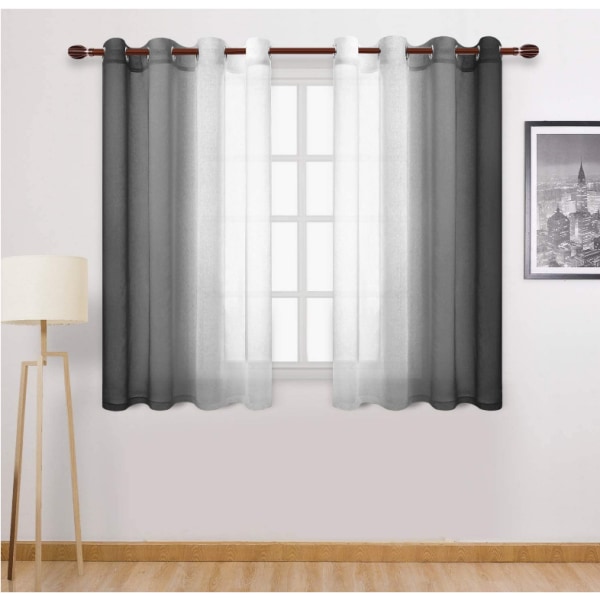 Sheer pattern curtain gradient transparent decor (black, 132*160cm, with perforations),