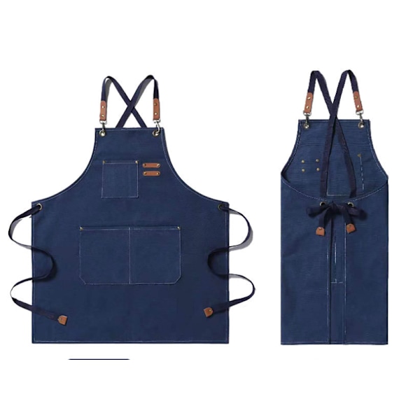 Tjockt canvasförkläde, träbearbetning, trädgårdsarbete, denimrem, bomullsband (Marinblå)