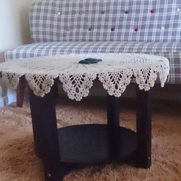Retro duk, rund, spets, handgjord, virkad, bomull, duk / överdrag, 90 cm, bomull, beige, 90 cm rund, vit