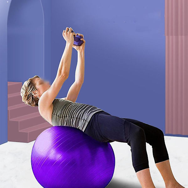 Træningsbold og yogabold til træningsbalance og kerne styrke og stabilitetsbold med pumpe Purple