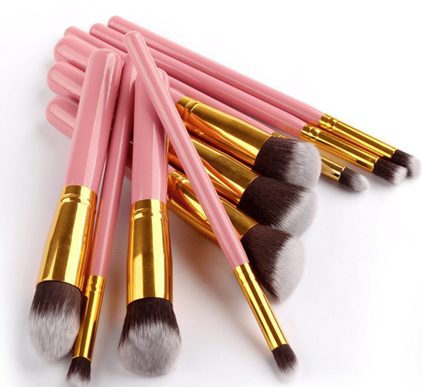 Sæt med 10 lyserøde rosenmakeupbørster