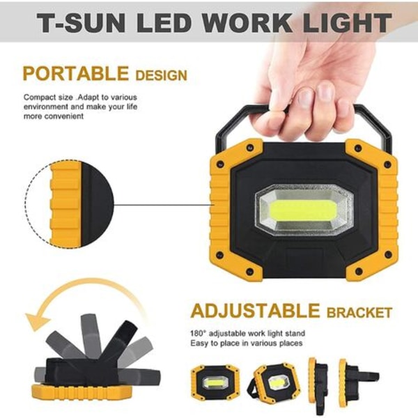 Latautuva LED-tulvavalo 30W 2000LM Rakennustyömaan työvalo 2x 18650 akulla 3 tilaa Kannettava lyhty USB