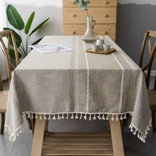 Elegant bomulds- og linneddug, vaskbart køkkenborddækken til spisebord, picnictæppe (asymmetri - kaffe, 100 x 160 cm),