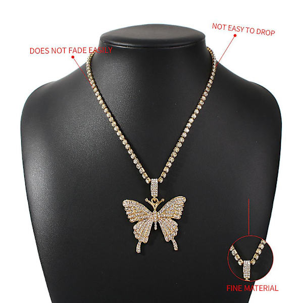 Krystall Sommerfugl Choker Halskjede Rhinestone Henger Halskjeder Kjede Glitrende Sommerfugl Smykker Mote Fest Tilbehør For Kvinner Og Jenter Gold