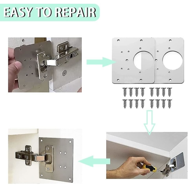 4 stycken skåpshängelsreparationsplattor, Hängelsreparationsplatta med 24 skruvar, Möbelhängelsreparationssats. (4)