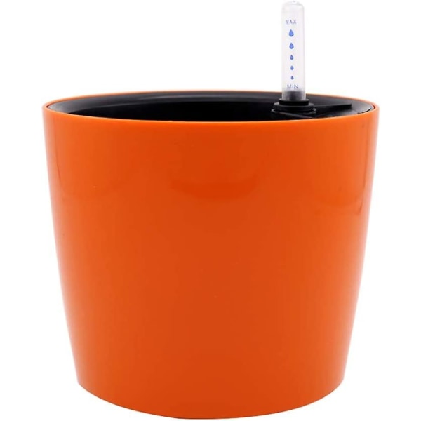 Rund självvattnande blomkruka med vattenindikator Plastkruka inomhus utomhus (orange)
