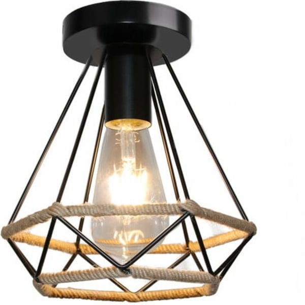 Retro Industriell Taklampa Hemp Rep E27 Metall för Sovrum Korridor Vardagsrum Loft Svart - Svart