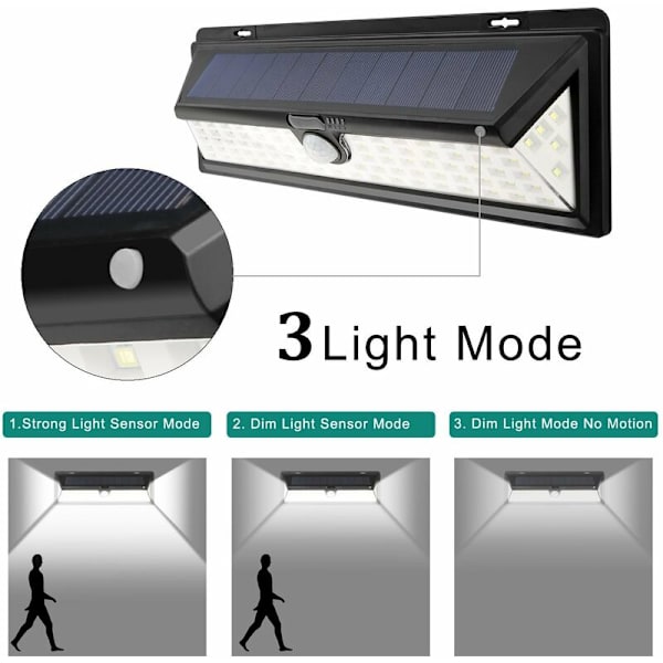 LED solcellslampa för vägg utomhus med sensor, (118 LED solcellslampa (tre funktioner)), lampor, miljöskydd