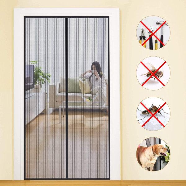 Svart Myggnät magnetiskt för dörr altandörr 210x90 en one size