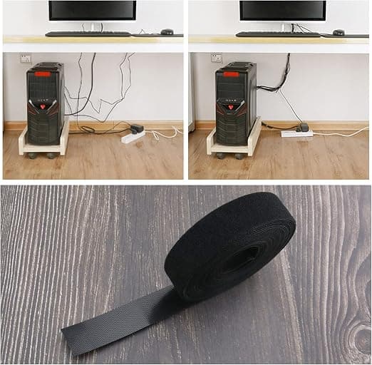 1 rulle sorte 20 mm*5 m genanvendelige kabelbindere, multifunktionelle