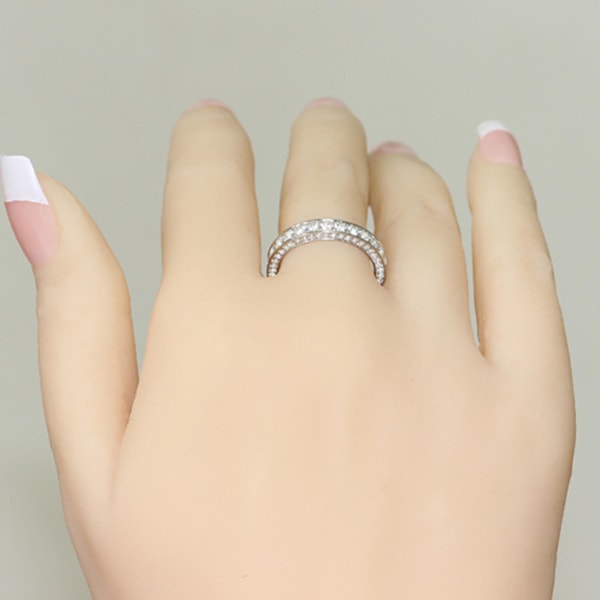 Bryllupsring Rund Blank Ikke-fading Rhinestone Inlagt Symmetrisk Finger Ring Brudesmykker US 11