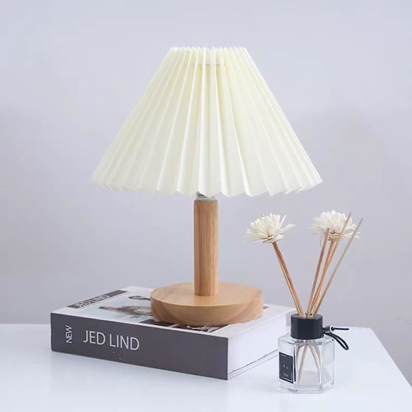 Retro veckad fjärrkontroll nattlampa, sovrumsdekoration bordslampa, paraplyformad sänglampa (beige vit lampskärm, 5v USB-gränssnitt [varm l