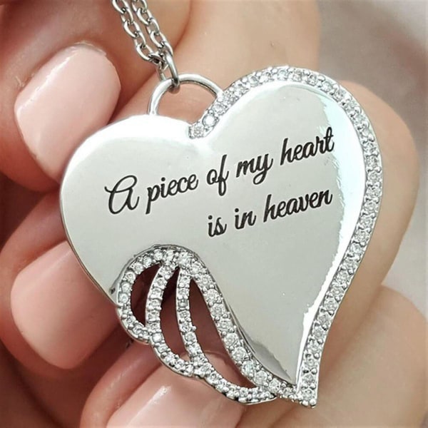 A Piece Of My Heart Is In Heavenly Love Diamond Angel Feather Alloy Pendant