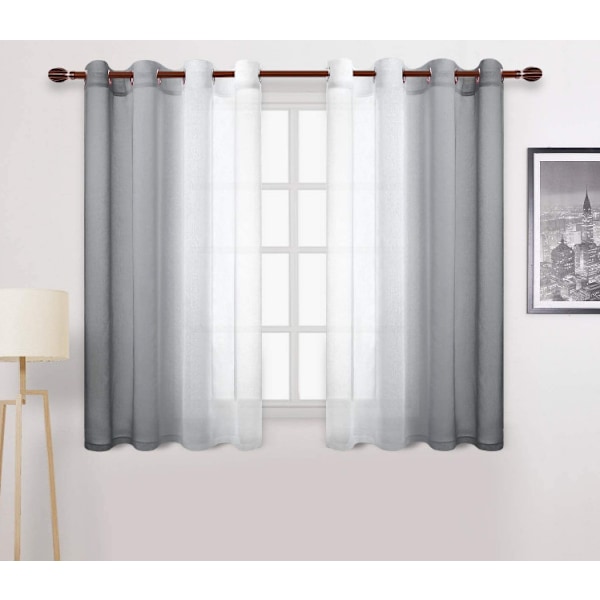 Gardiner med gradienteffekt i transparent tyll (grå, 132*214cm, med hål)