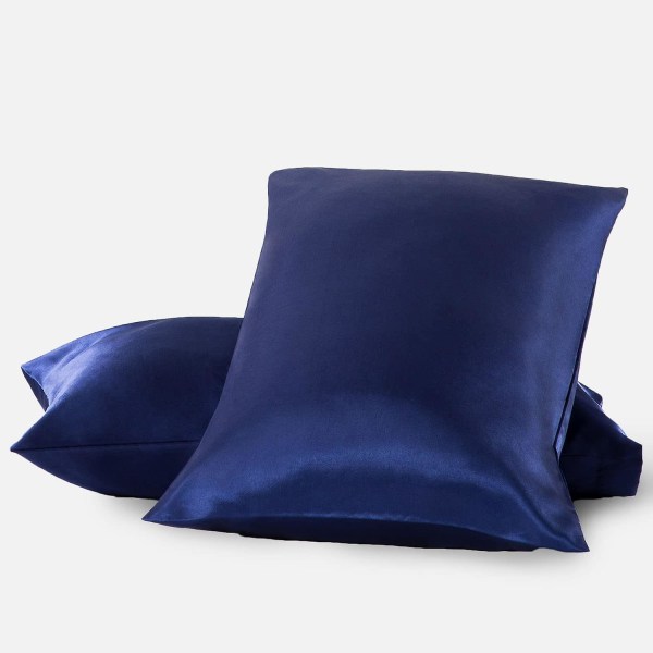 Satin Kuddeöverdrag För Hår Och Hud, 2-pack, Kuddeöverdrag - Satin Kuddfodral Med Kuvert, Mörkgrå 20 x 29 Navy