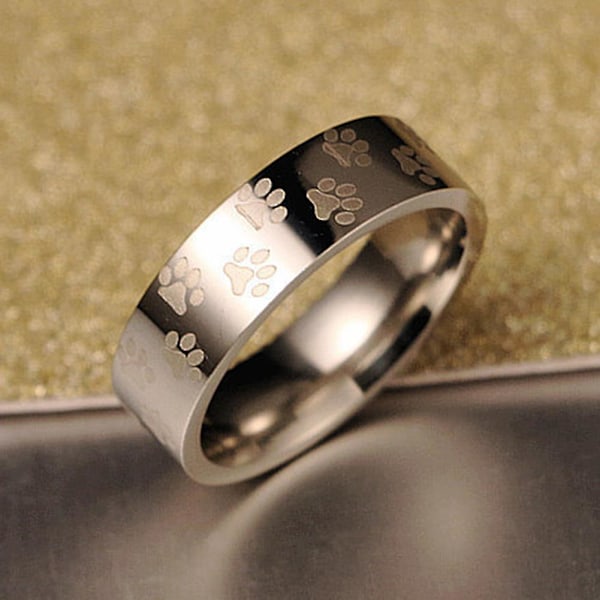Mænd Kvinder Søde Dyr Pote Aftryk Titanium Stål Finger Ring Smykker Fødselsdag Gave Rainbow US 9