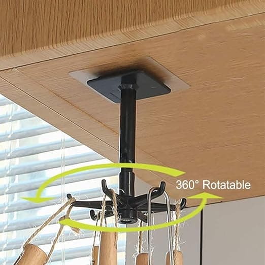 360° keittiövälineiden kääntövarsi 6 koukulla, 2 kpl, ei porausta
