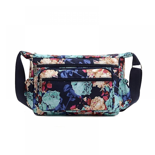 Dam Messenger Bag i Oxfordtyg, Casual Diagonal Blommig Tygväska, Myntplånbok A916-1197 C