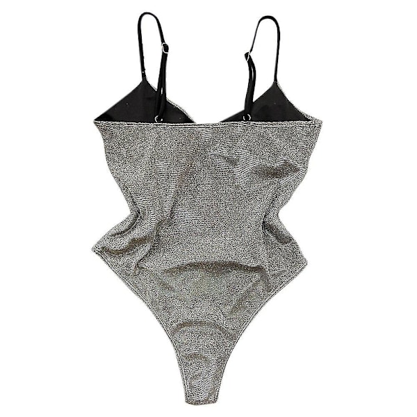 Glitterende Monokini Badedrakt for Kvinner med Push-Up Effekt, Endelt Badetøy Grey M