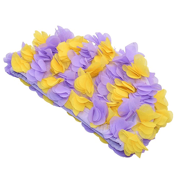 Badehætte til kvinder i retrostil med blomsterprint, lilla og gul