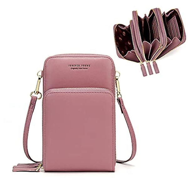Liten crossbody-mobilväska för kvinnor, miniväska med axelrem och kreditkortsfack A916-878 Pink