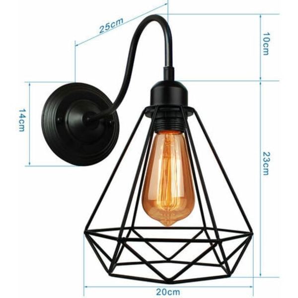 E27 Metall Diamant Retro Vägglampa Armatur för Vardagsrum Hall Sovrum Café Bar - Svart - Svart