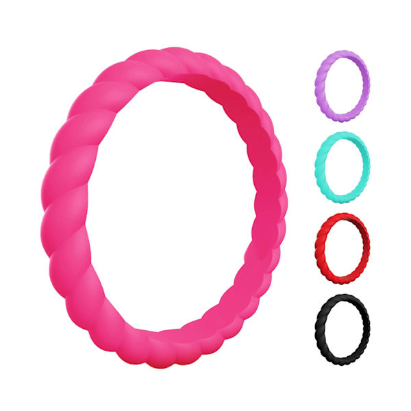 2 stk. flettet twist mønster silikone kvinder ring vielsesring fest tilbehør gave Rose Red US 10