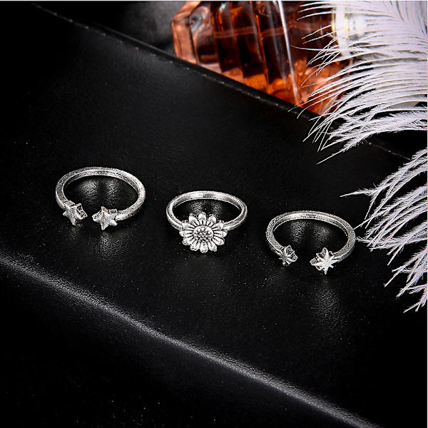 3 st/set Solros Stjärnmönster Öppna Midi Knuckle Ringar Bohemian Kvinnor Smycken