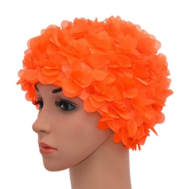 Badehætte til kvinder i retrostil med blomsterprint, orange,