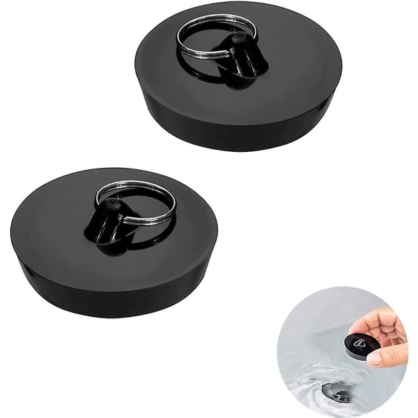2 delar avtappningsplugg, diskbänkspropp för avlopp 44 till 42 mm, handfatspropp i gummi med hängande ring, universal , för badkar, kök, badrum