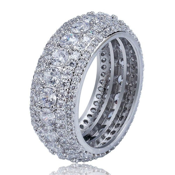 Forgylt Sølvfarget Islagt Kubisk Zirkon Bling Ring For Menn Hip Hop Party Rund 10mm Cz Ringer Mote Smykker Gaver 2021 Silver