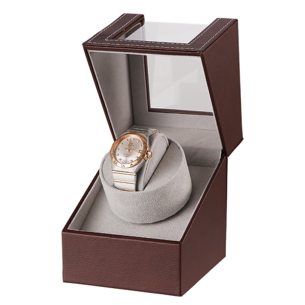 Watch , presentförpackning, självuppdragande watch , skivspelare, watch , mekanisk watch (brun, grått läder, europeisk standard