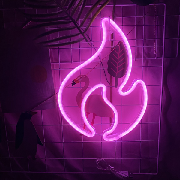 LED-neonljus, kreativ neonbelysning för sovrumsdekoration (rosa flamma)
