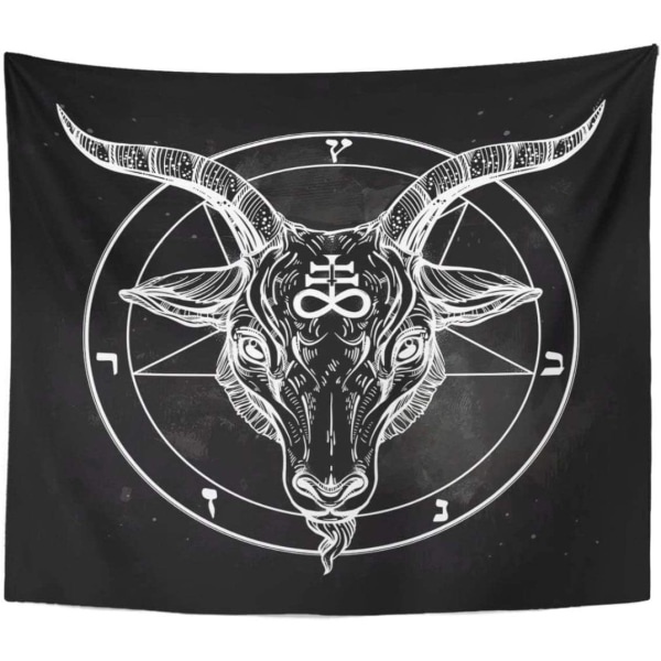 Pentagram gobeläng med satanisk demon gethuvud binär symbol Tatuering Retromusik Sommar för Black Biker Heminredning Väggupphängning för vardagsrummet Sovrum