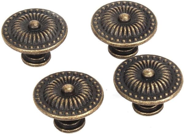 4 stk. Vintage skuffeskap håndtaksknott (bronse)