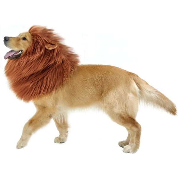 Mörkbrun lejonmansdräkt för hund, peruk för stora husdjursfester, tjusiga hårkläder med öra