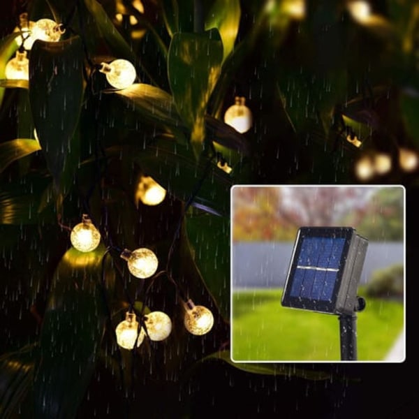 9,5m 50 LED Solar String Lights Utendørs Små Krystallkuler Vanntett 8 Modus Juletre String Lights
