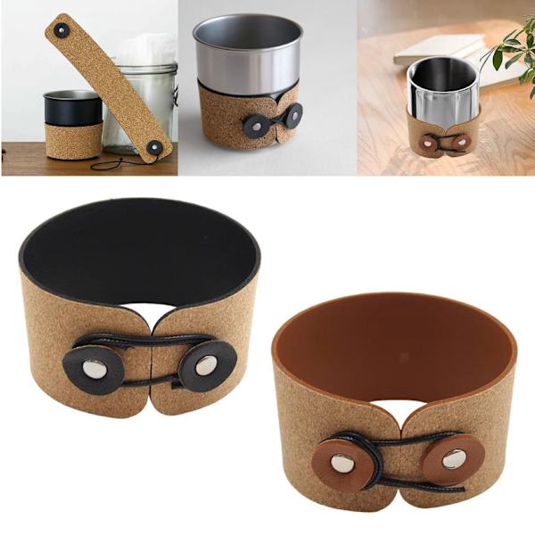 2 st Träimitation Läder Kaffe Koppmössa Camping Rostfritt Stål