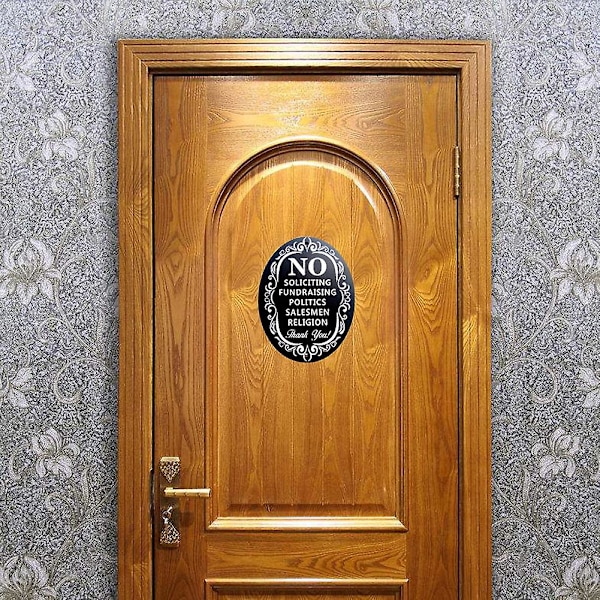 2 st. "No Soliciting" Insamlings Skylt Hemma Affärsdörr Plåt Trähantverk Ornament